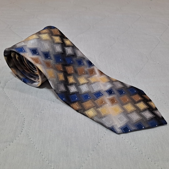 Van Heusen Other - Van Heusen 💯 Silk Designer Necktie 59"x3.5" Geometric Multi-colored Blue/Gold